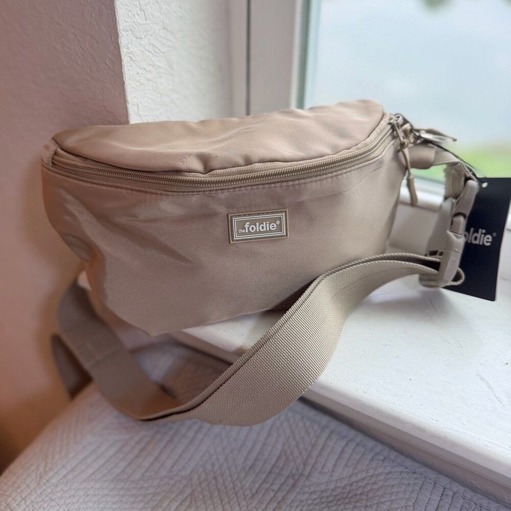 The Foldie Bag Nylon Crossbody Belt Bag in Beige New with Tags!